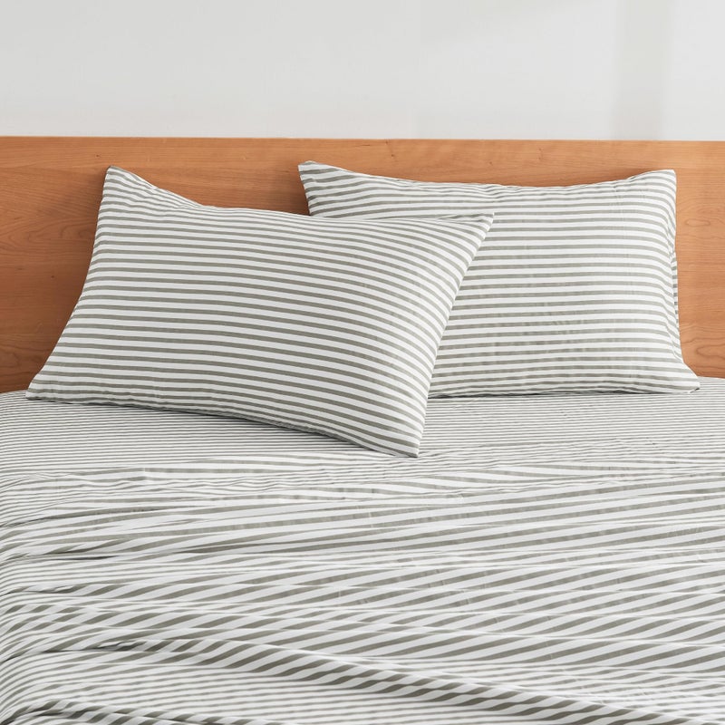 JELLYMONI 100% Natural Cotton Striped Pillowcases Set, 2 Pack White and Grey Stripes Pattern Printed Pillow Covers with Envelope Closure(Pillows are not Included)(King(20Ã—36inches)) - Image 2